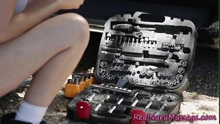 Banged masseuse jerks